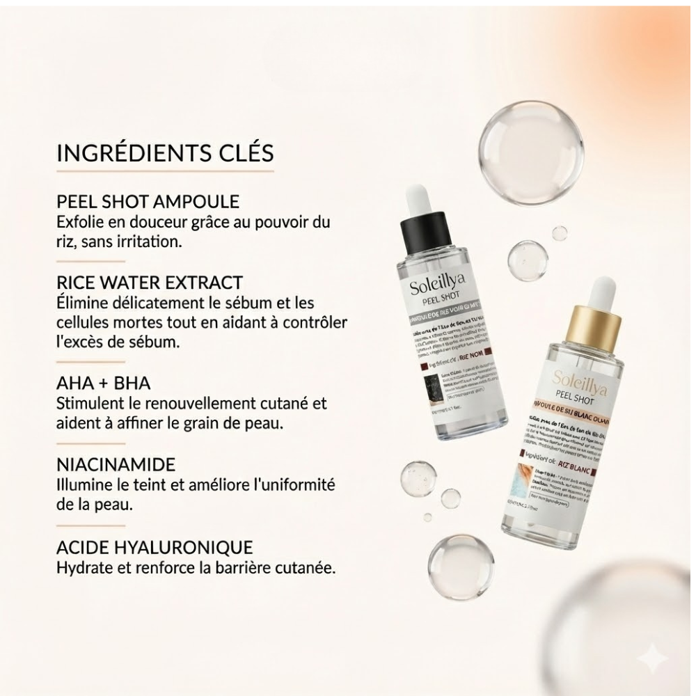 Soleillya™ Peel Shot – Esfoliante Delicato AHA/BHA al Riso